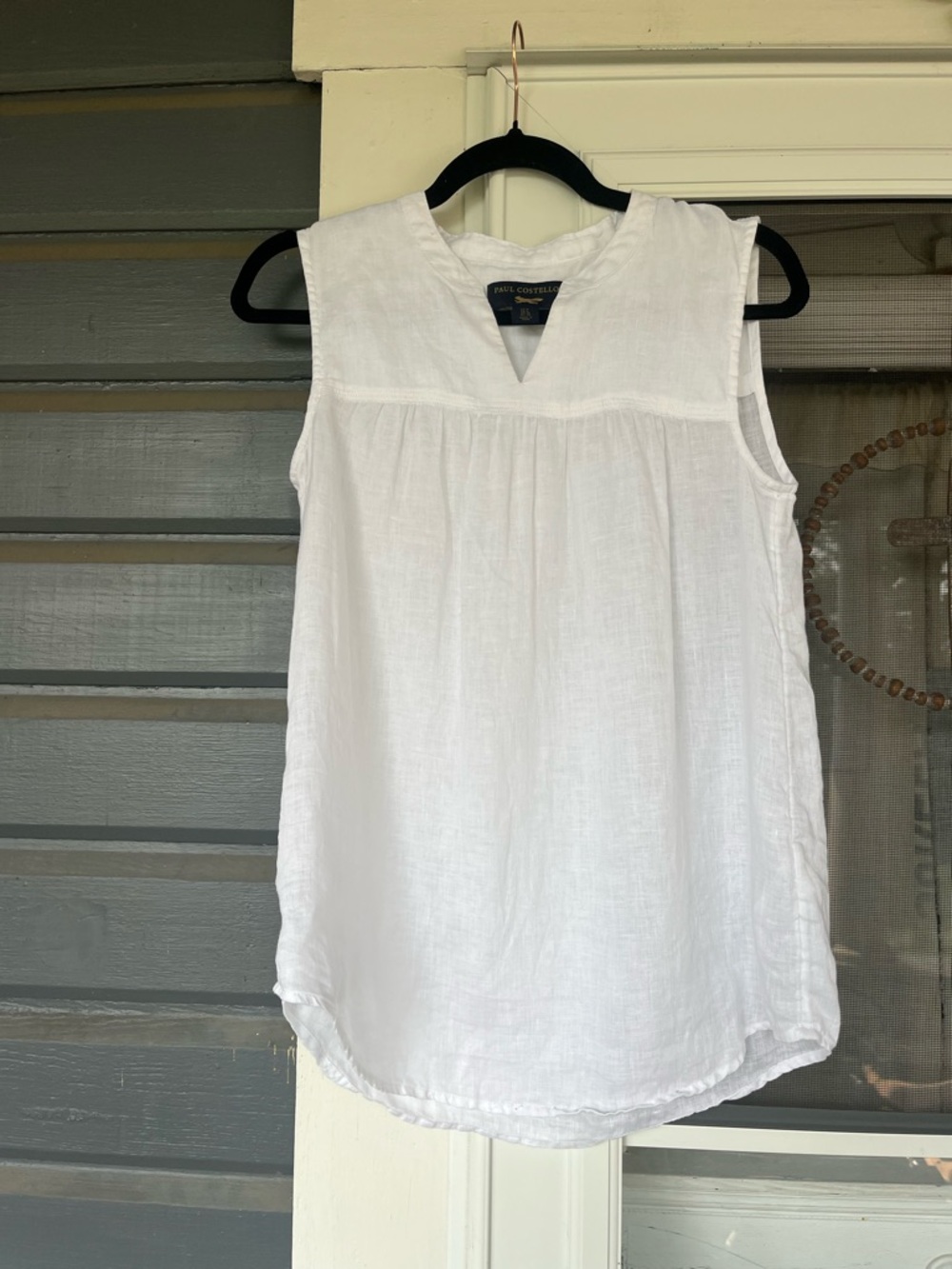 Paul Costelloe Shirt Womens 6 White Sleeveless Linen Relaxed Lightweight Beach